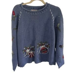 VTG Christmas Holiday Cardigan Sweater-blue Presents Lights L grandma sweater